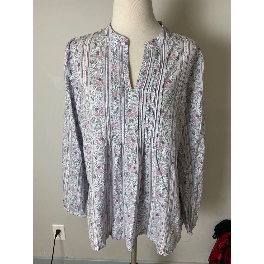 Pure Jill J. Jill Organically Grown Cotton Floral Stripe Pintuck Tunic Top M